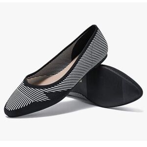 Black & White Striped Luoika Wide Width Slip On  Ballet Flats Size 10W